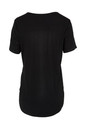 Product shot of the The Bamboo Curved Hem Tee – Black in colour Black, from the back