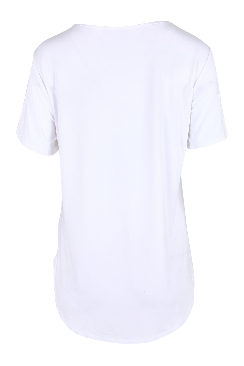 Product shot of the The Bamboo Curved Hem Tee – White in colour White, from the back