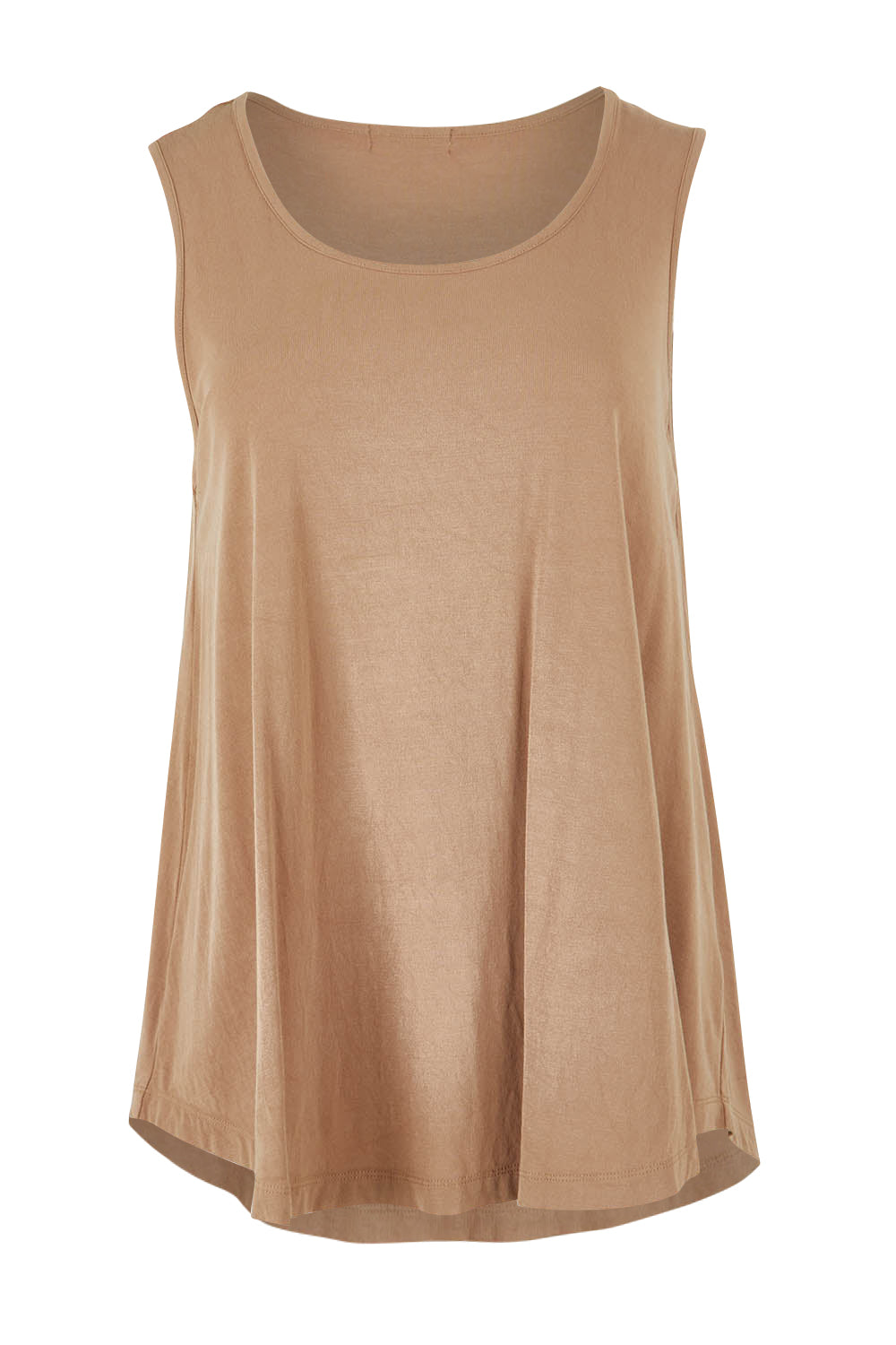 Product shot of The Bamboo Crew Neck Swing Tank in colour Caramel, from the front