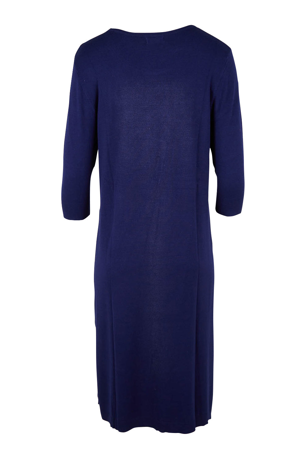 Product shot of The Transeasonal Crew Neck Dress in colour Boysenbery (Blue), from the back