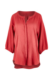 Product shot of The Cotton Crew Neck Shirt in colour Chillired (Red), from the front