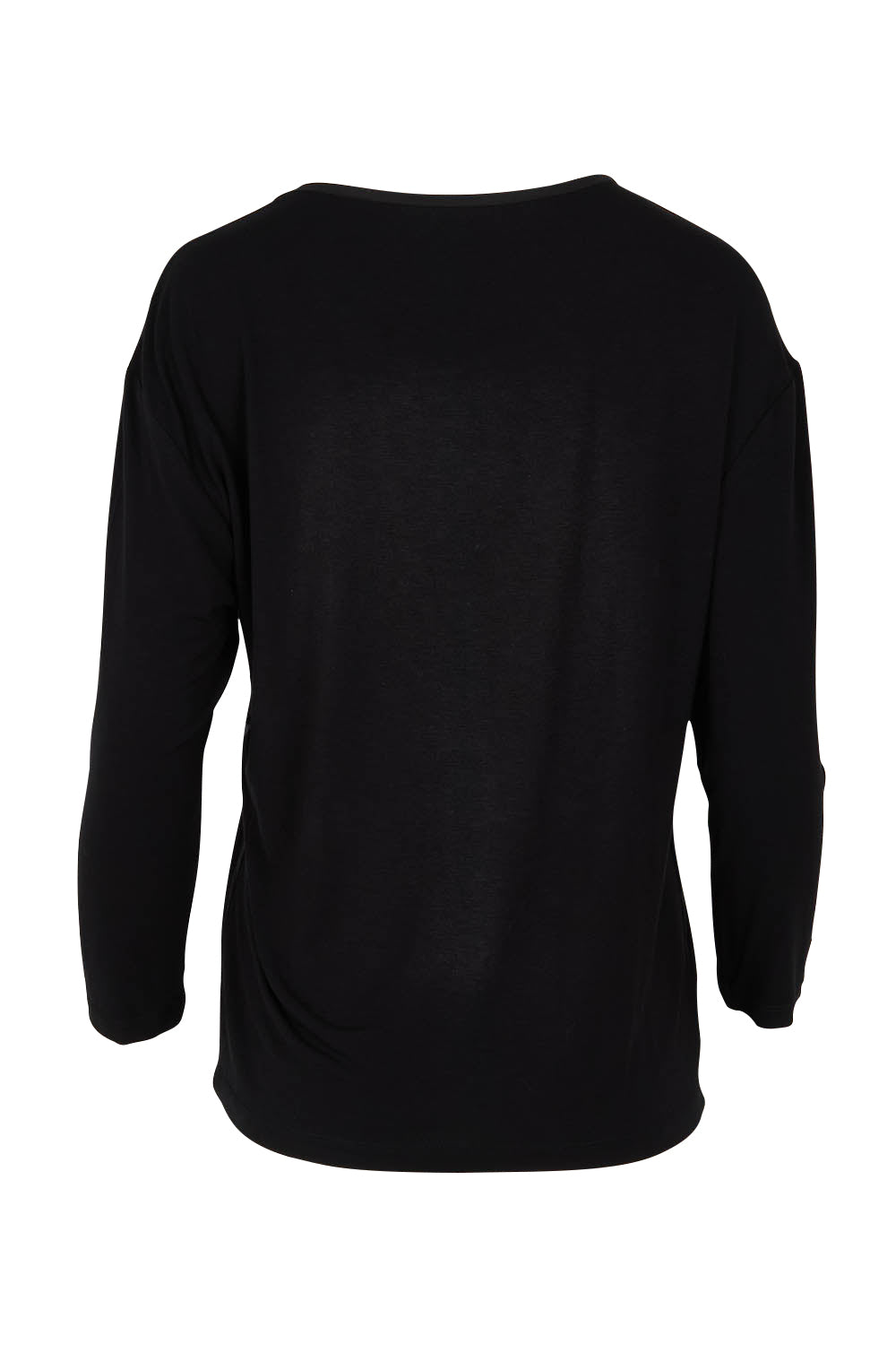 Product shot of The Relaxed Satin Bind Tee in colour Black (Black), from the back