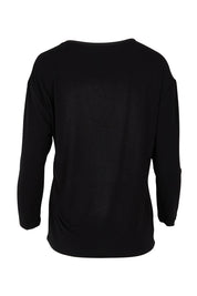 Product shot of The Relaxed Satin Bind Tee in colour Black (Black), from the back