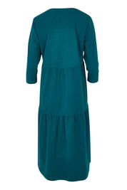 Product shot of The 3/4 Sleeve Tiered Jersey Dress in colour Deepgreen (Green), from the back