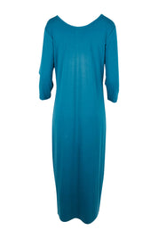 Product shot of The Bamboo 3/4 Sleeve Maxi Dress in colour Blueberry (Blue), from the back