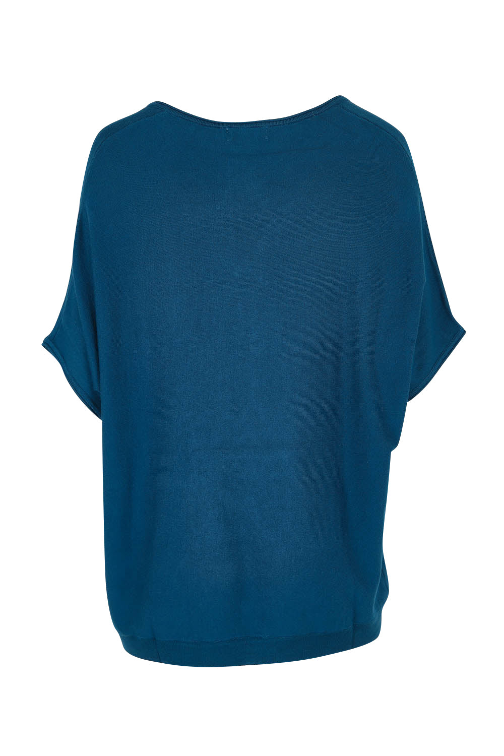Product shot of The Relaxed V Neck Knit Tee in colour Petrol (Blue), from the back