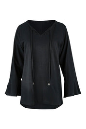 Product shot of The Fluted Sleeve Top in colour Black (Black), from the front