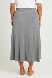 Model Monique wearing size 14 of The Fit & Flare Summer Skirt in colour Greymarle (Grey), from the back