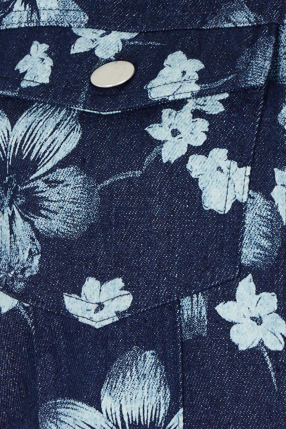 Product shot of The Keepers Printed Denim Jacket in colour Denim (Blue), detail