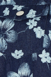 Product shot of The Keepers Printed Denim Jacket in colour Denim (Blue), detail