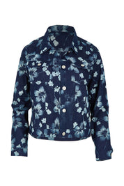 Product shot of The Keepers Printed Denim Jacket in colour Denim (Blue), from the front