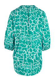 Product shot of The Keepers Crew Neck Printed Shirt in colour Tealwhite (Green), from the back