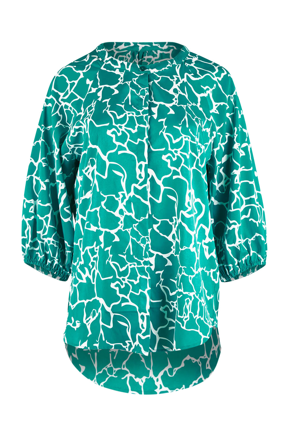 Product shot of The Keepers Crew Neck Printed Shirt in colour Tealwhite (Green), from the front