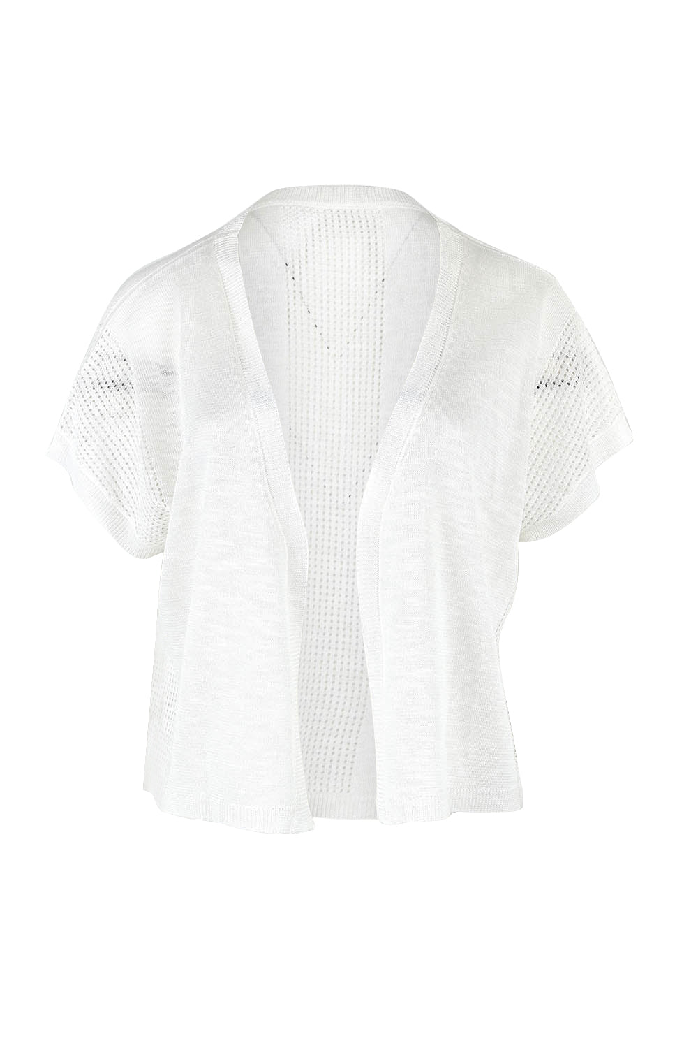 Product shot of The Short Sleeve Shrug in colour White (White), from the front