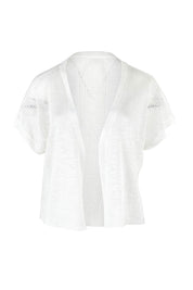 Product shot of The Short Sleeve Shrug in colour White (White), from the front