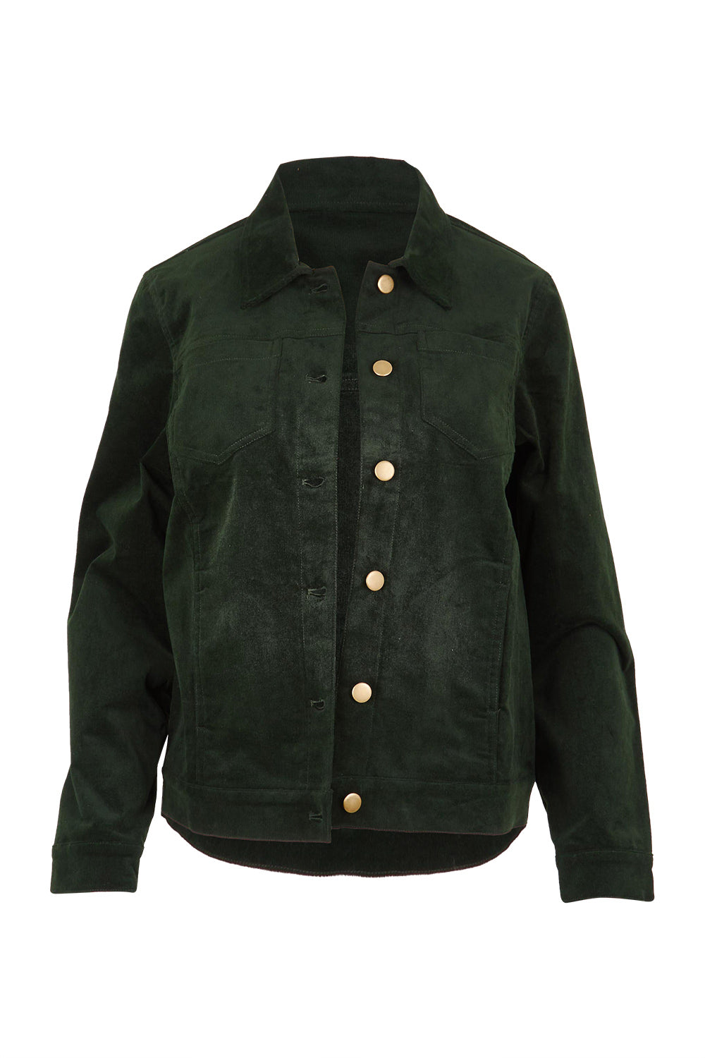 Product shot of The Keepers Cord Jacket in colour Deepforest (Green), from the front