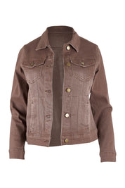 Product shot of The Slim Fit Denim Jacket in colour Chocolate, from the front