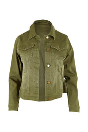 Product shot of The Slim Fit Denim Jacket in colour Khaki (Green), from the front