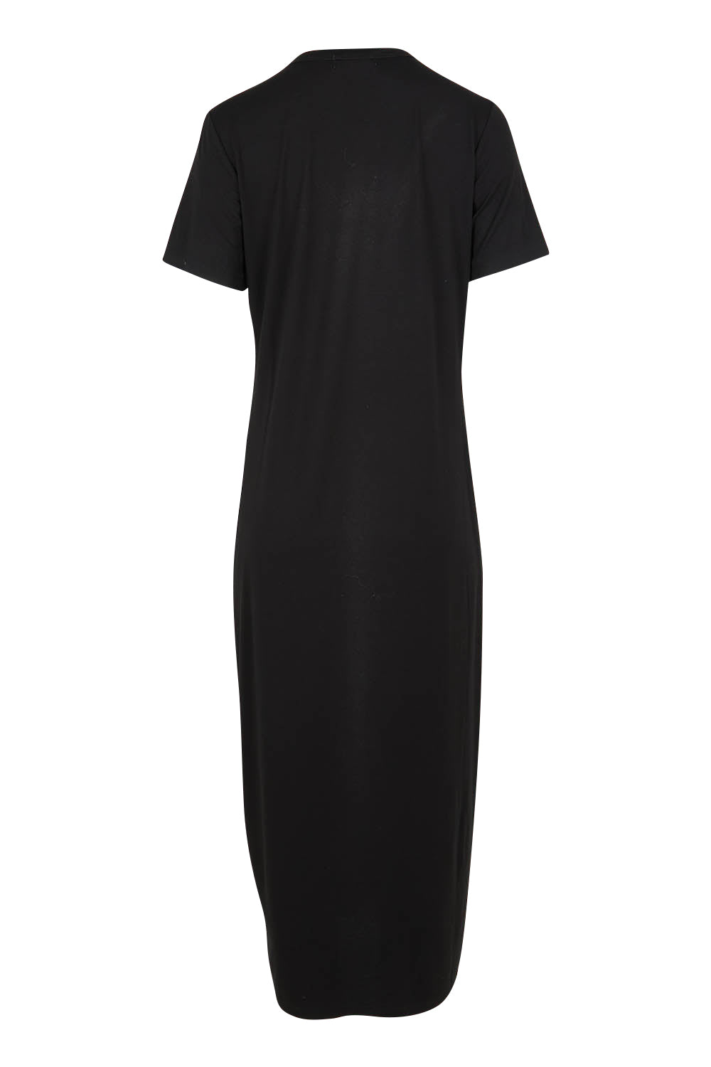 Product shot of The V Neck Bamboo Maxi Dress in colour Black (Black), from the back