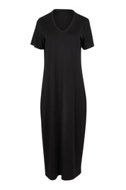 Product shot of The V Neck Bamboo Maxi Dress in colour Black (Black), from the front