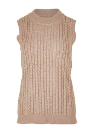 Product shot of The Soft Sleeveless Cable Knit Jumper in colour Capuccino, from the front