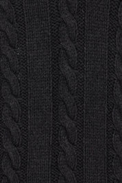 Product shot of The V Neck Cable Knit Jumper in colour Black (Black), detail
