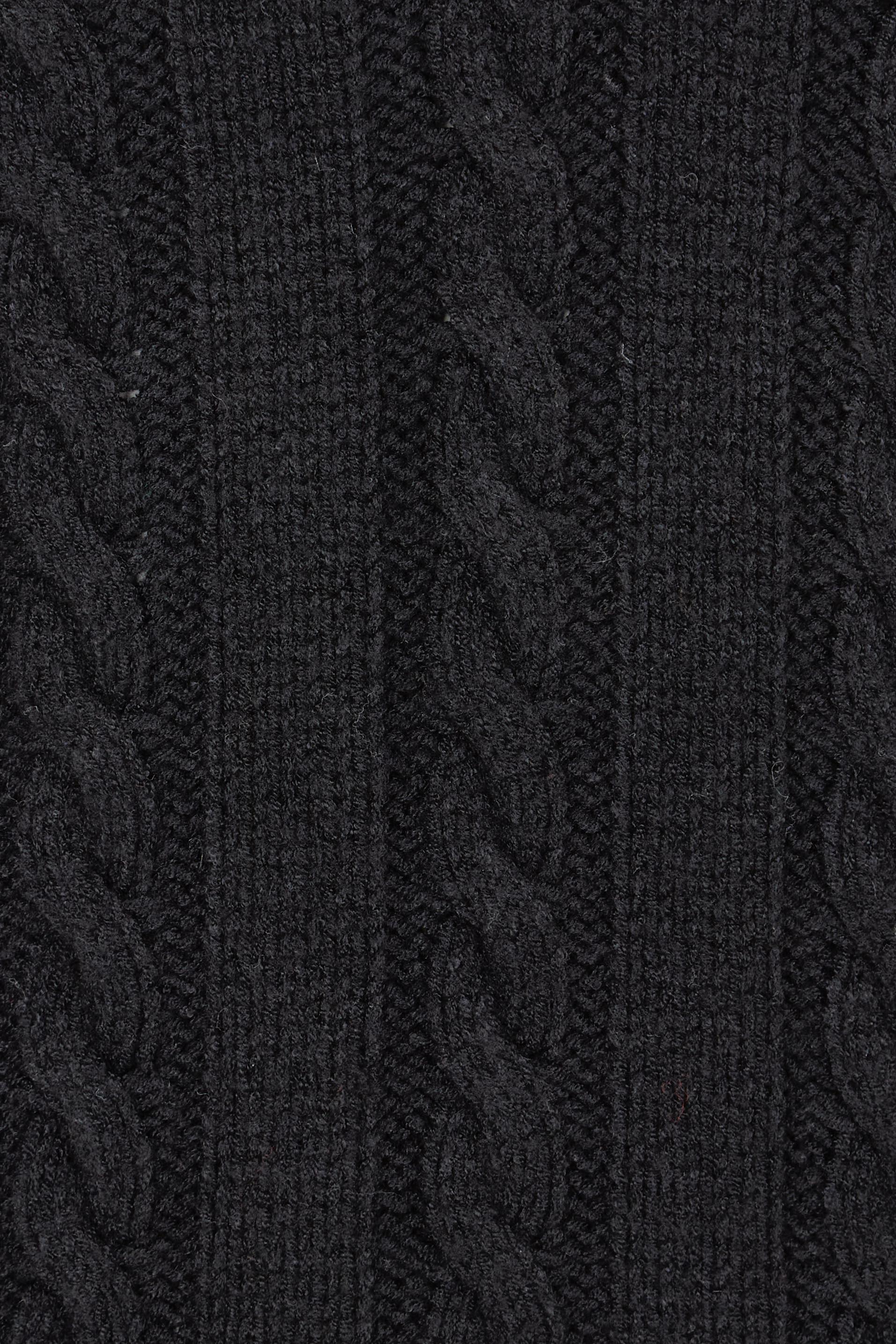Product shot of The V Neck Cable Knit Jumper in colour Black (Black), detail