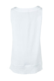 Product shot of The Double Cotton V Tank in colour White (White), from the back