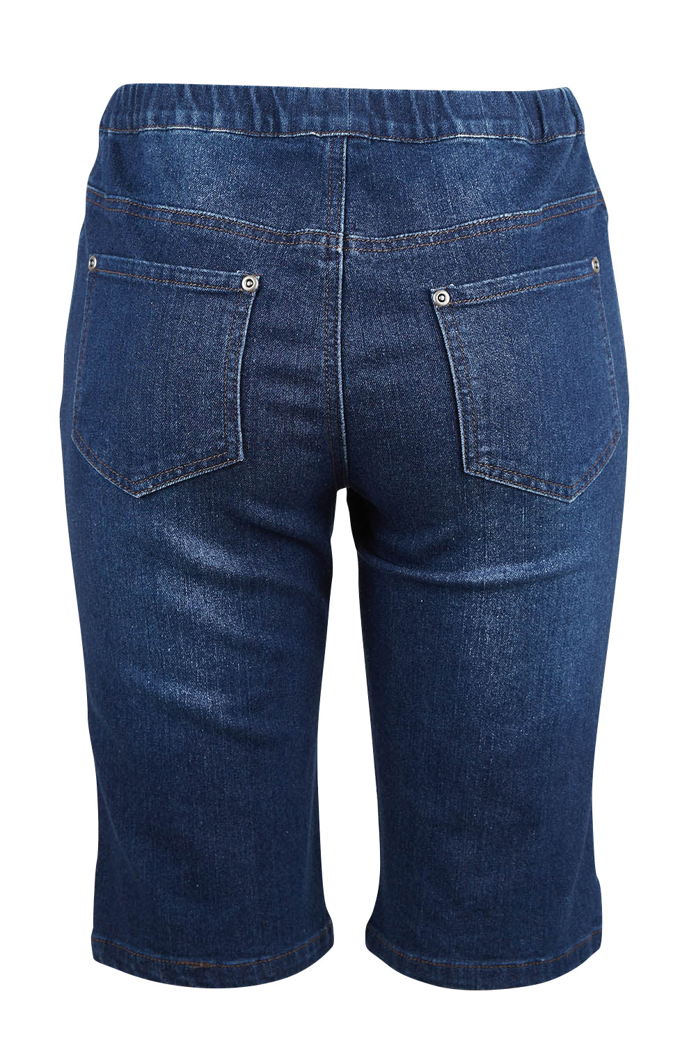 Product shot of The Pull On Denim Short in colour Darkdenim (Blue), from the back