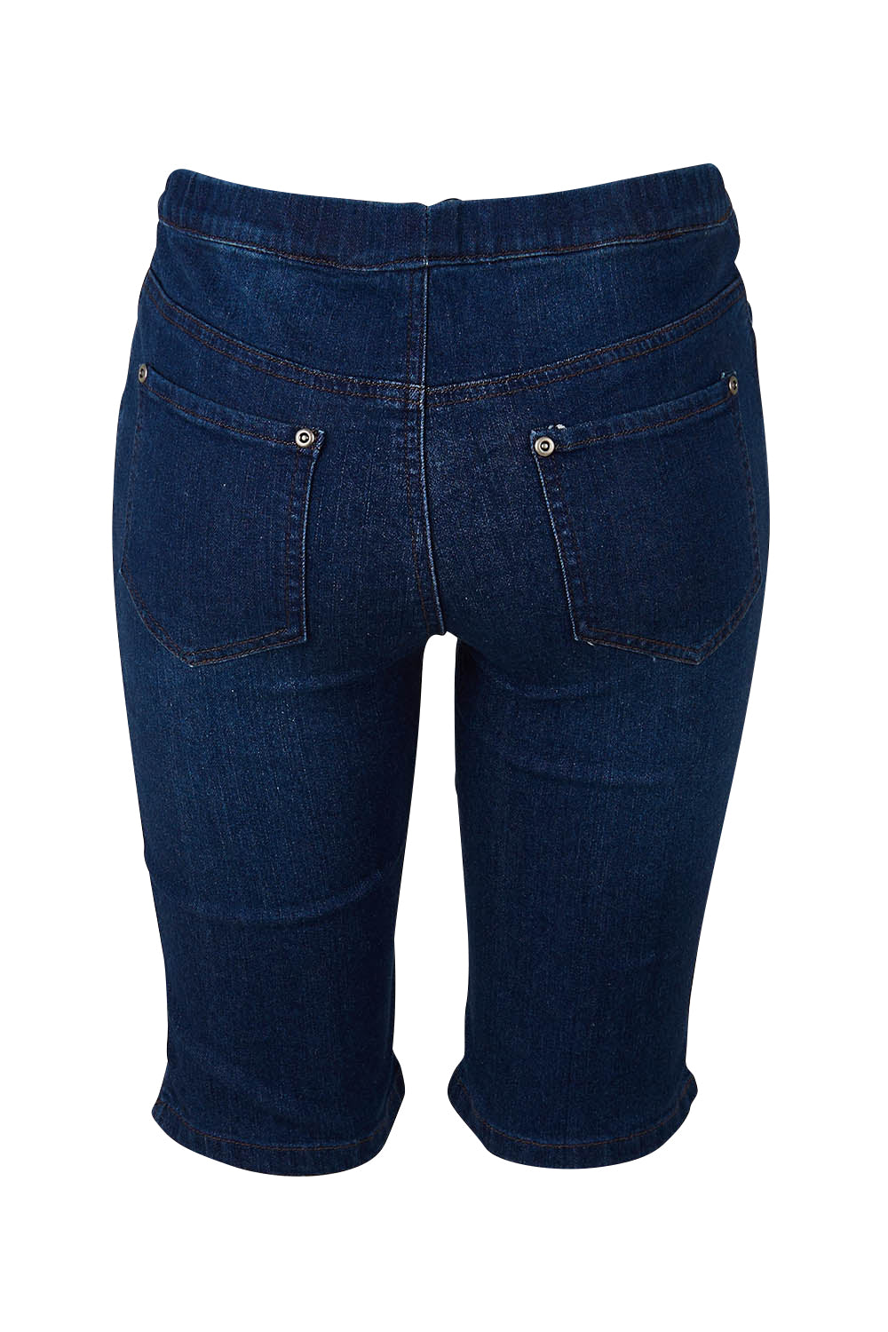 Product shot of The Pull On Denim Short in colour Darkdenim (Blue), from the back