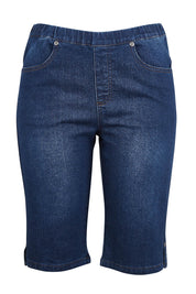 Product shot of The Pull On Denim Short in colour Darkdenim (Blue), from the front