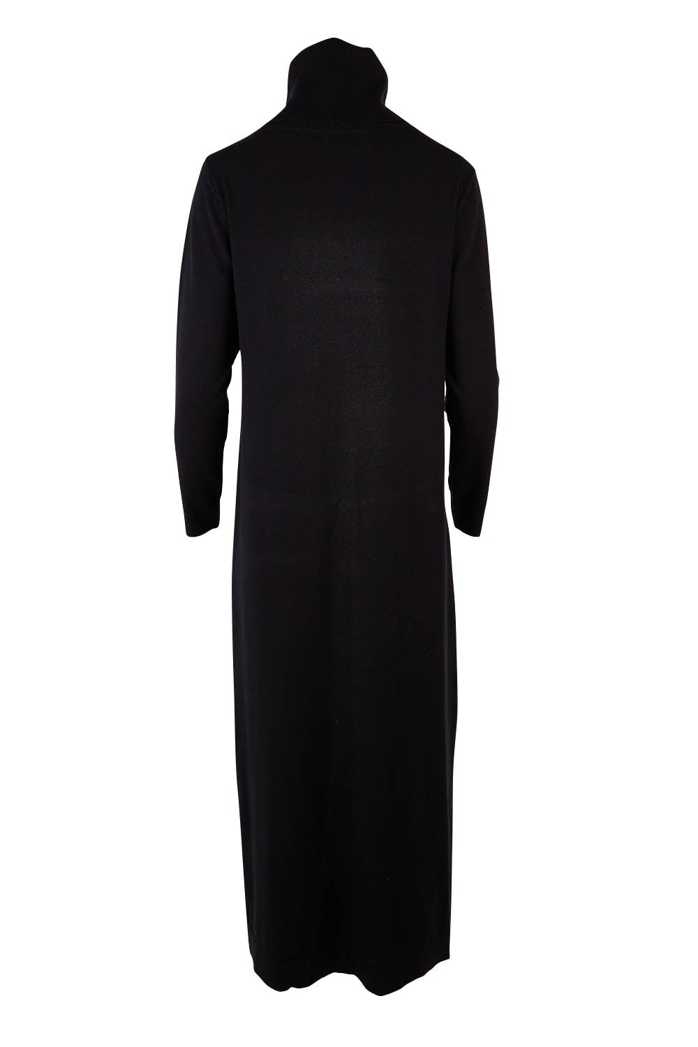 Product shot of The Roll Neck Knit Maxi Dress in colour Black (Black), from the back