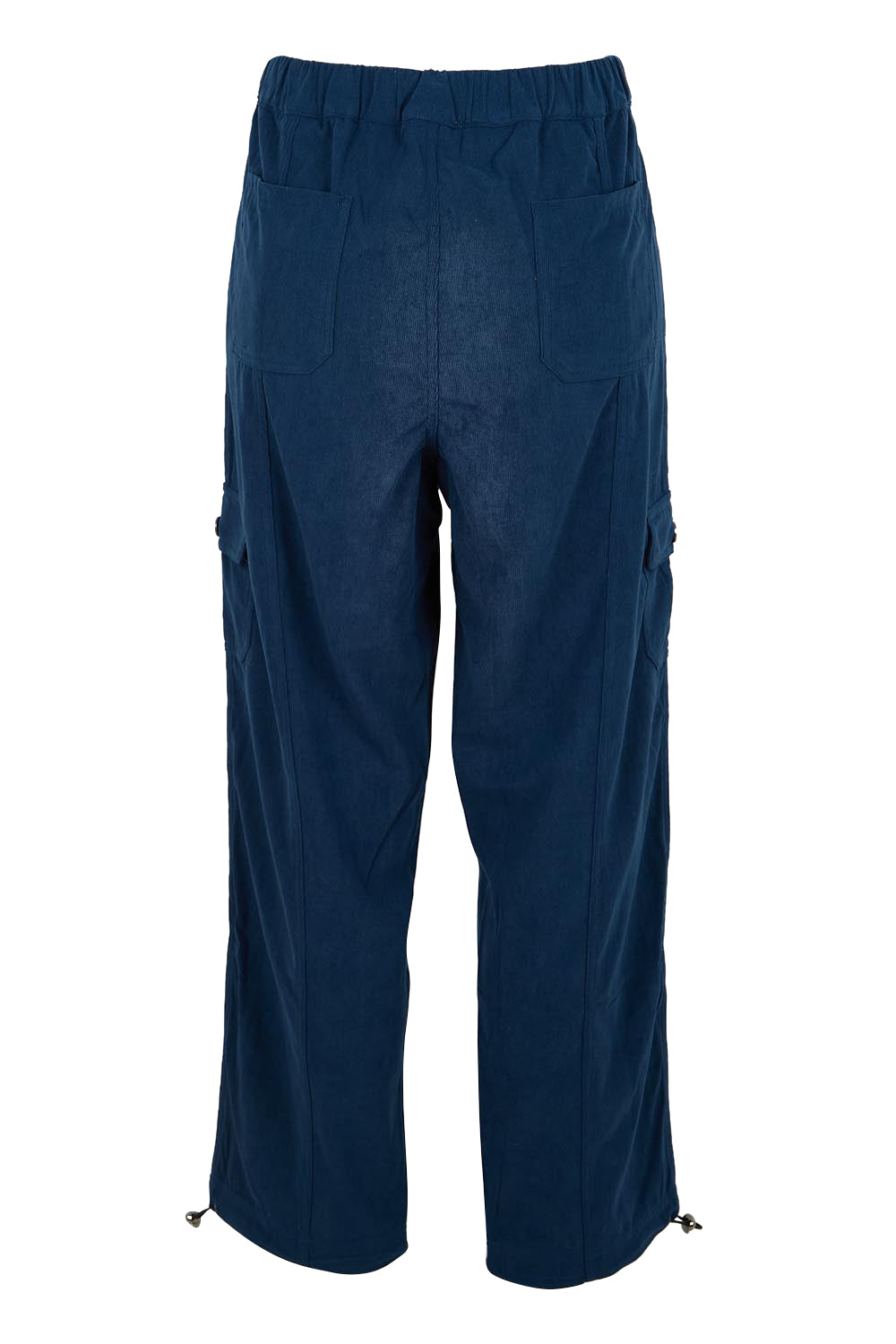 Product shot of the The Everyday Cord Cargo Pant – Navy in colour Navy, from the back