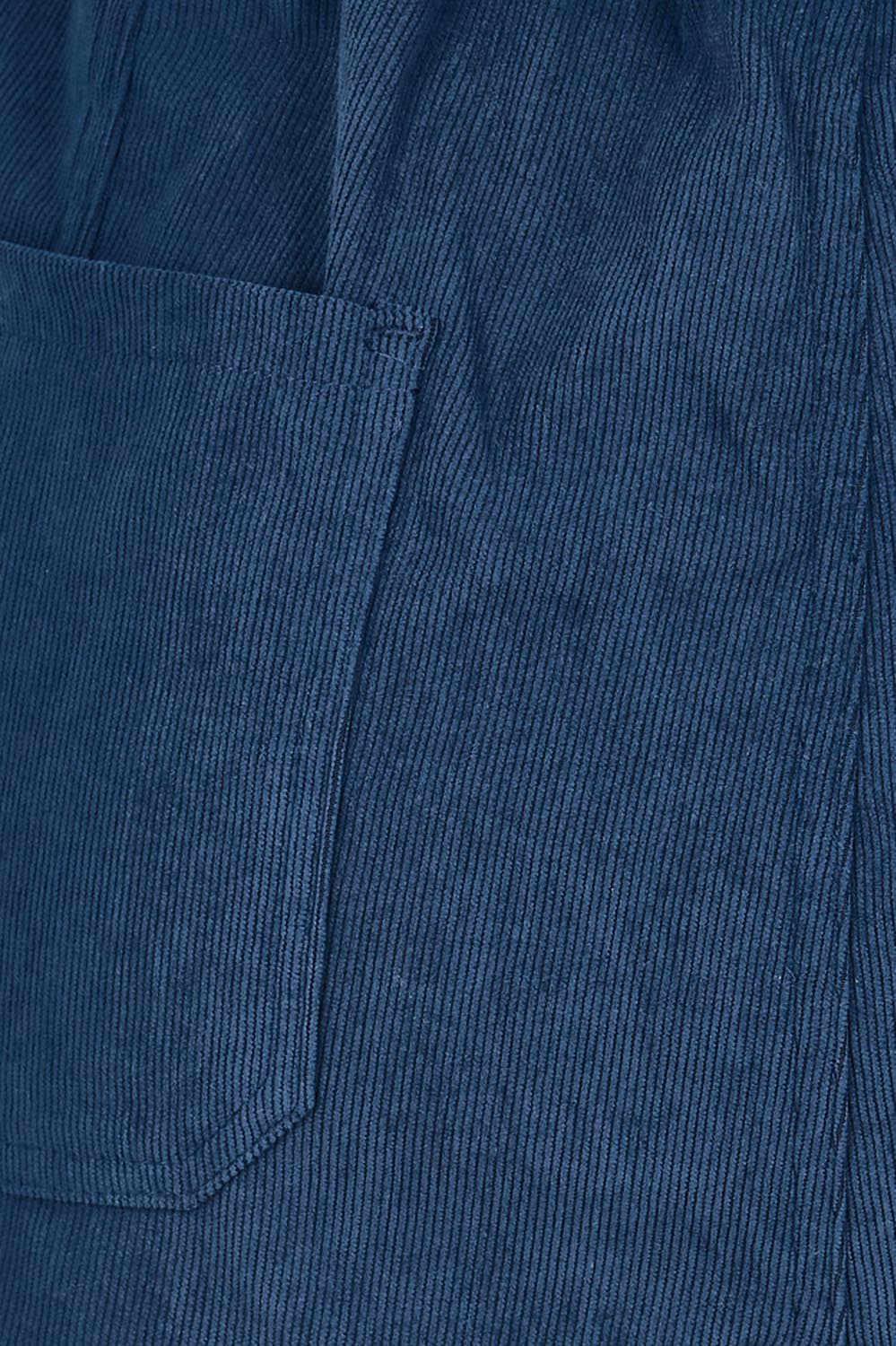 Product shot of the The Everyday Cord Cargo Pant – Navy in colour Navy, showing detail