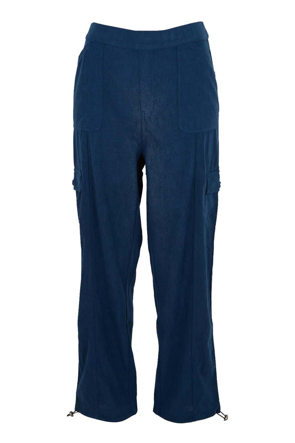 Product shot of the The Everyday Cord Cargo Pant – Navy in colour Navy, from the front