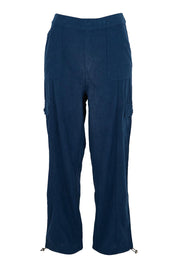 Product shot of the The Everyday Cord Cargo Pant – Navy in colour Navy, from the front