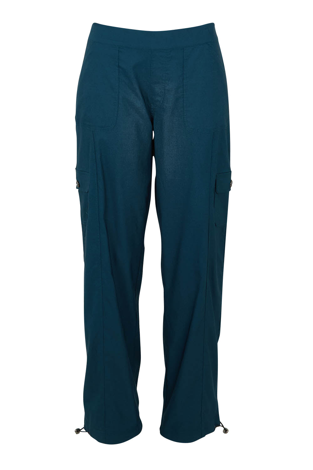Product shot of The Everyday Full Length Cargo Pant in colour Petrol (Blue), from the front