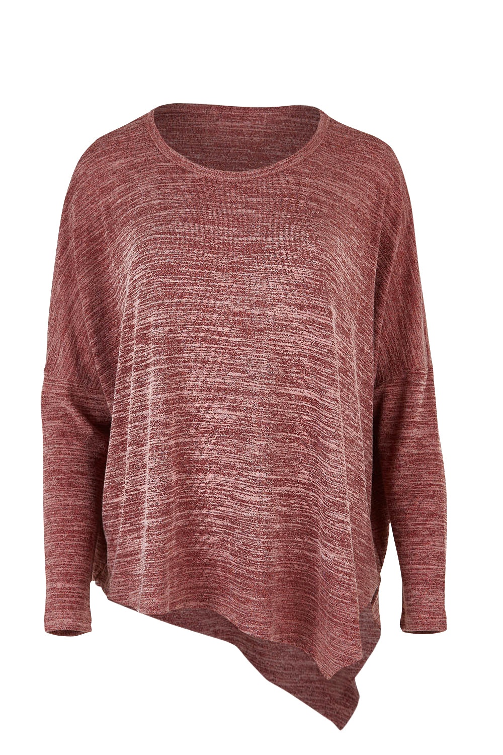 Product shot of The Asymmetric Soft Knit Tee in colour Terracotta, from the front