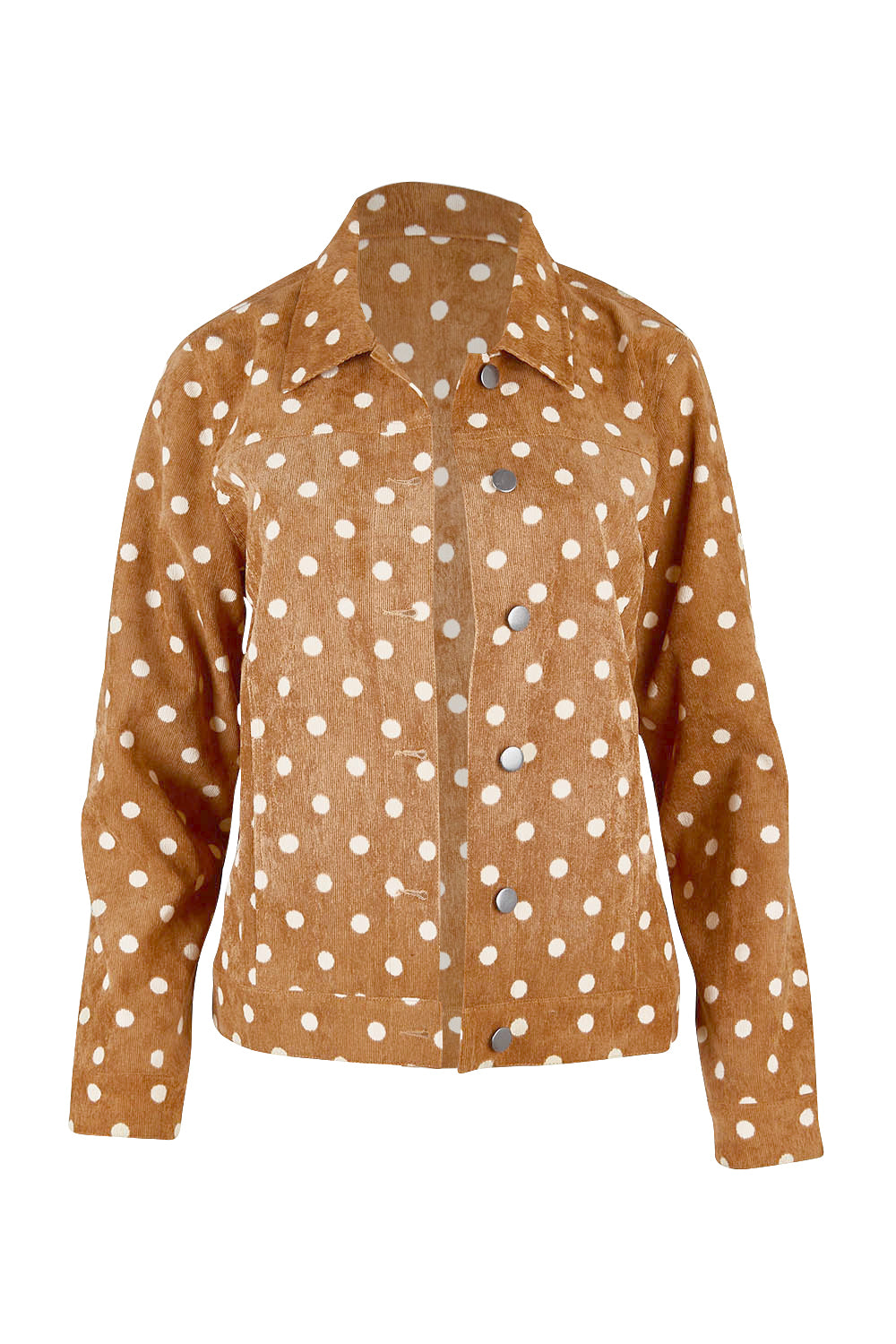 Product shot of The Keepers Printed Cord Jacket in colour Camel, from the front