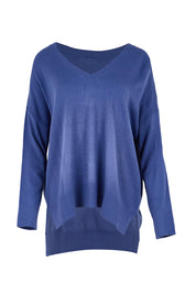 Product shot of the The High Low V Neck Jumper - Dustyblue in colour Dustyblue, from the front