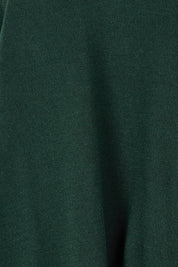 Product shot of The High Low V Neck Jumper in colour Forest (Green), detail