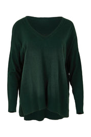 Product shot of The High Low V Neck Jumper in colour Forest (Green), from the front