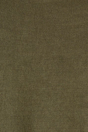 Product shot of The High Low V Neck Jumper in colour Khaki (Green), detail