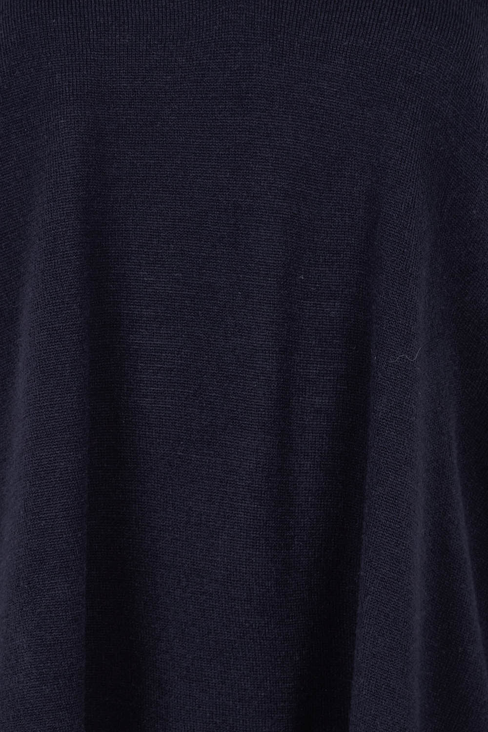 Product shot of The High Low V Neck Jumper in colour Navy (Blue), detail