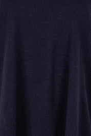 Product shot of The High Low V Neck Jumper in colour Navy (Blue), detail
