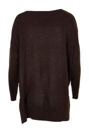 Product shot of The High Low V Neck Jumper in colour Sable, from the back