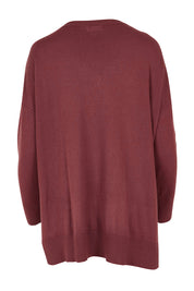 Product shot of The High Low V Neck Jumper in colour Smokeyrose (Pink), from the back