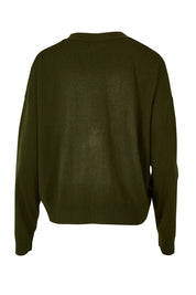 Product shot of The Soft Cropped Cardigan in colour Darkolive (Green), from the back