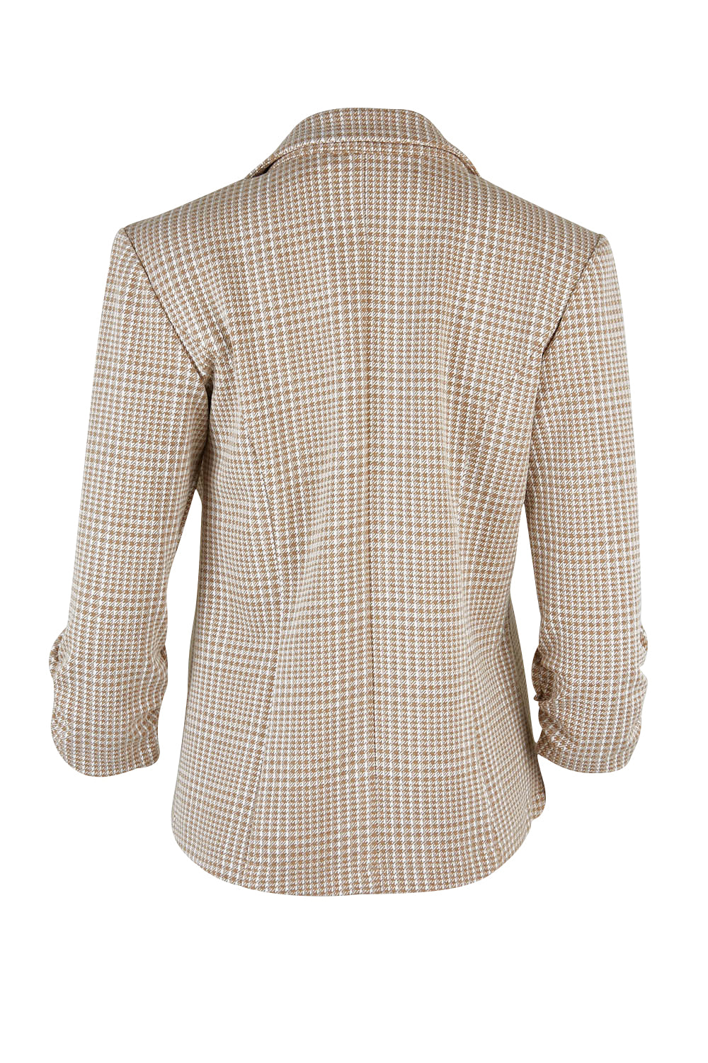 Product shot of The Keepers Houndstooth Blazer in colour Tanivory, from the back