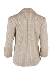 Product shot of The Keepers Houndstooth Blazer in colour Tanivory, from the back